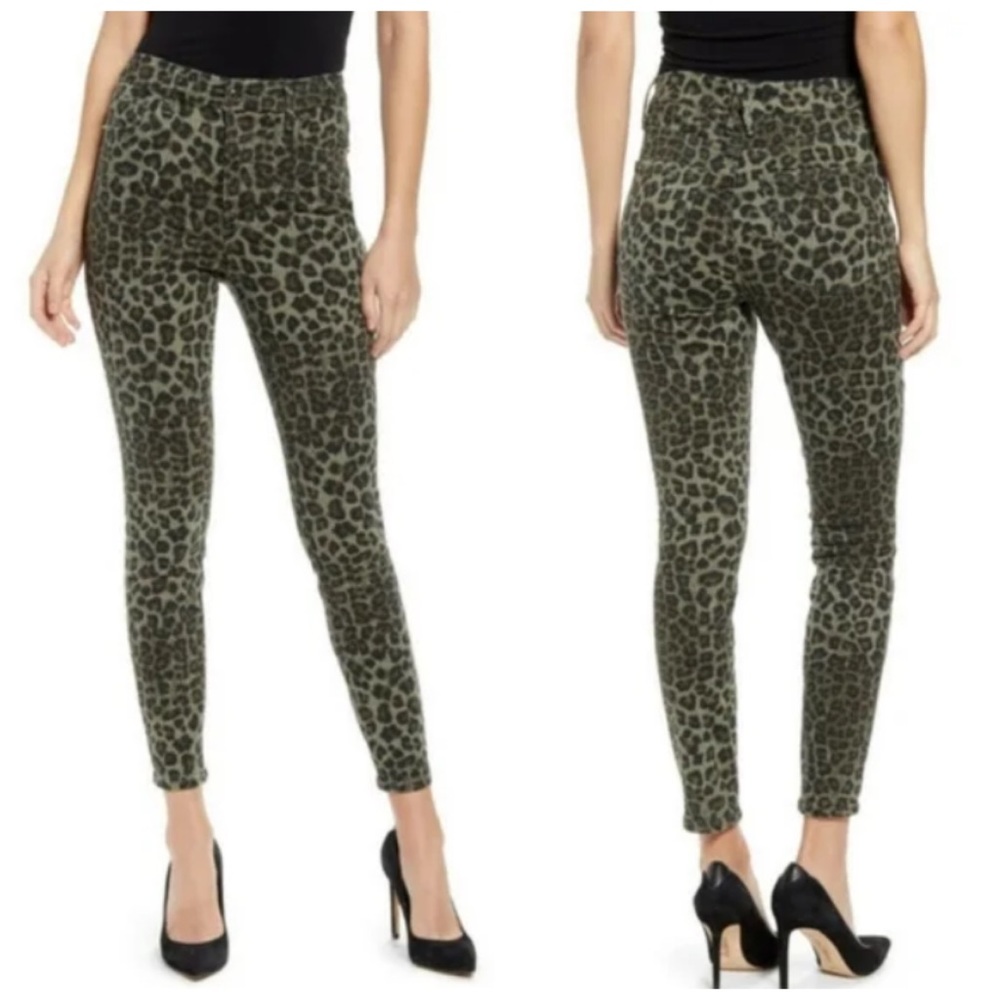 Good American Good Waist Crop Cheetah/Animal Print Green Jeans Size 20